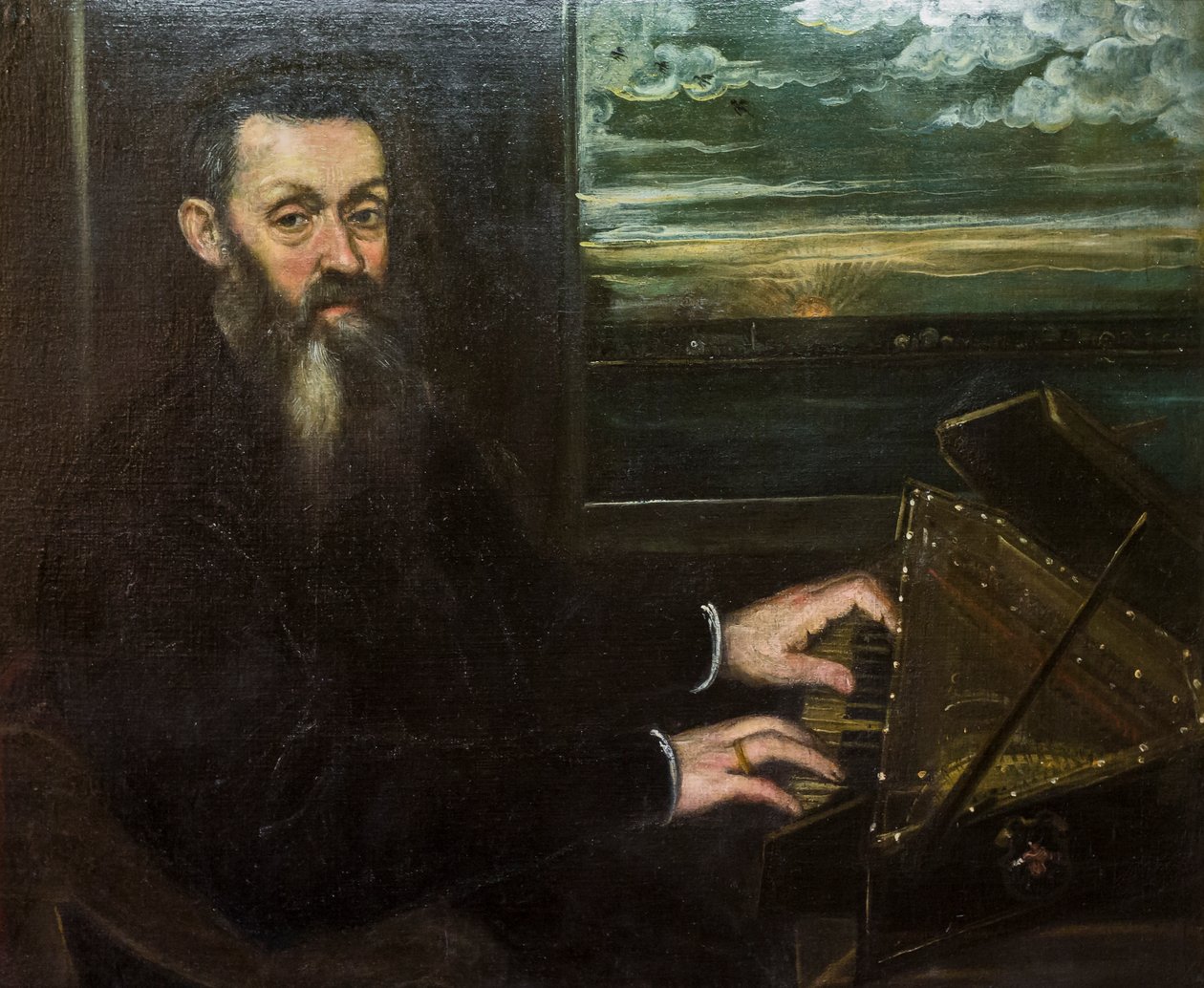 Porträtt av en gammal herre vid spinet av Jacopo Robusti Tintoretto