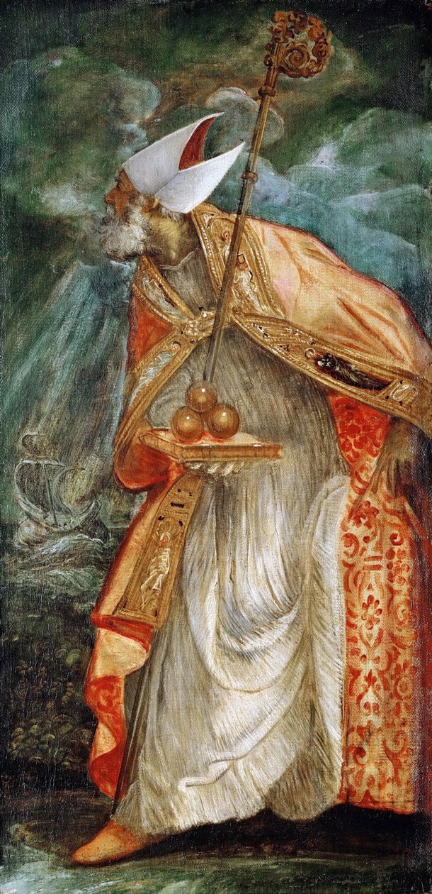 Sankt Nikolaus av Bari (Nikolas av Myre) (270-345) - Sankt Nikolaus av Bari - Jacopo Tintoretto (1518-1594). Olja på duk, ca 1555. Storlek: 114x56 cm. Konsthistoriska museet, Wien av Jacopo Robusti Tintoretto