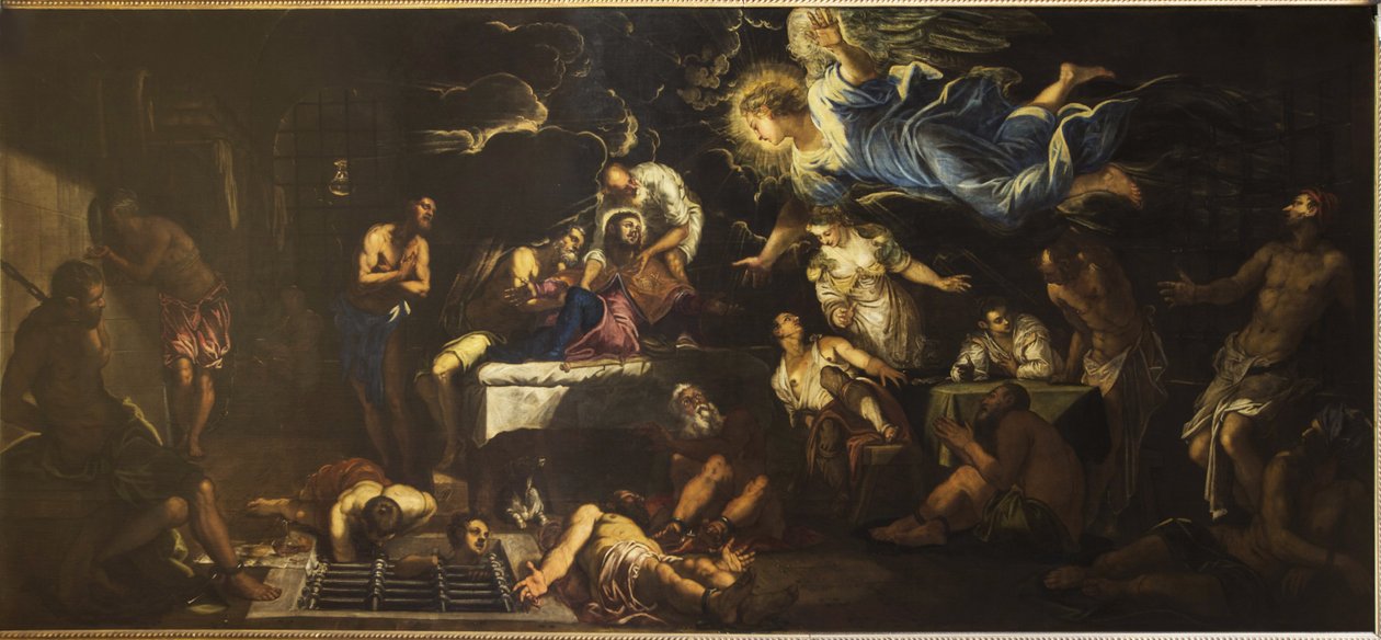Saint Rochh i fängelset besökt av en ängel, 1567. av Jacopo Robusti Tintoretto
