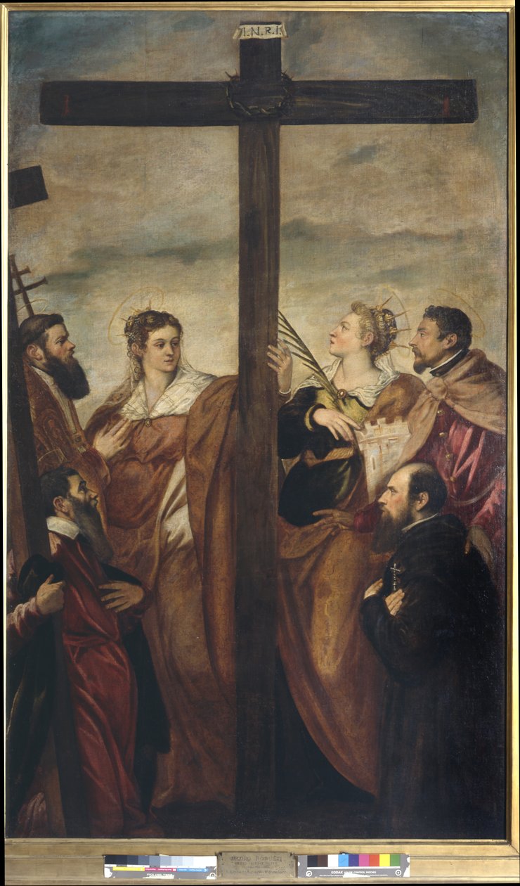 Saints Helena, Barbara, Andrew, Macarius, en annan helgon och en hängiven dyrkar korset, ca 1560 (olja på duk) av Jacopo Robusti Tintoretto