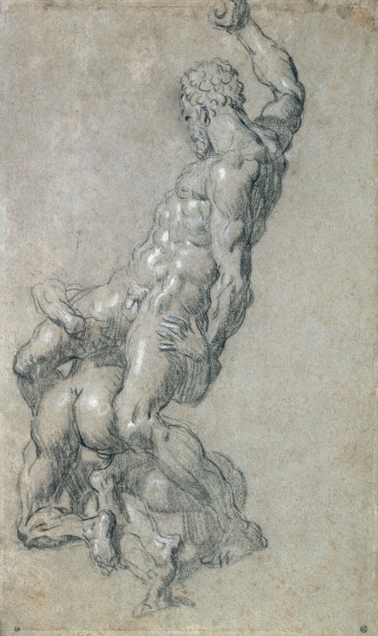Simson dödar filistéerna (kol på papper) av Jacopo Robusti Tintoretto