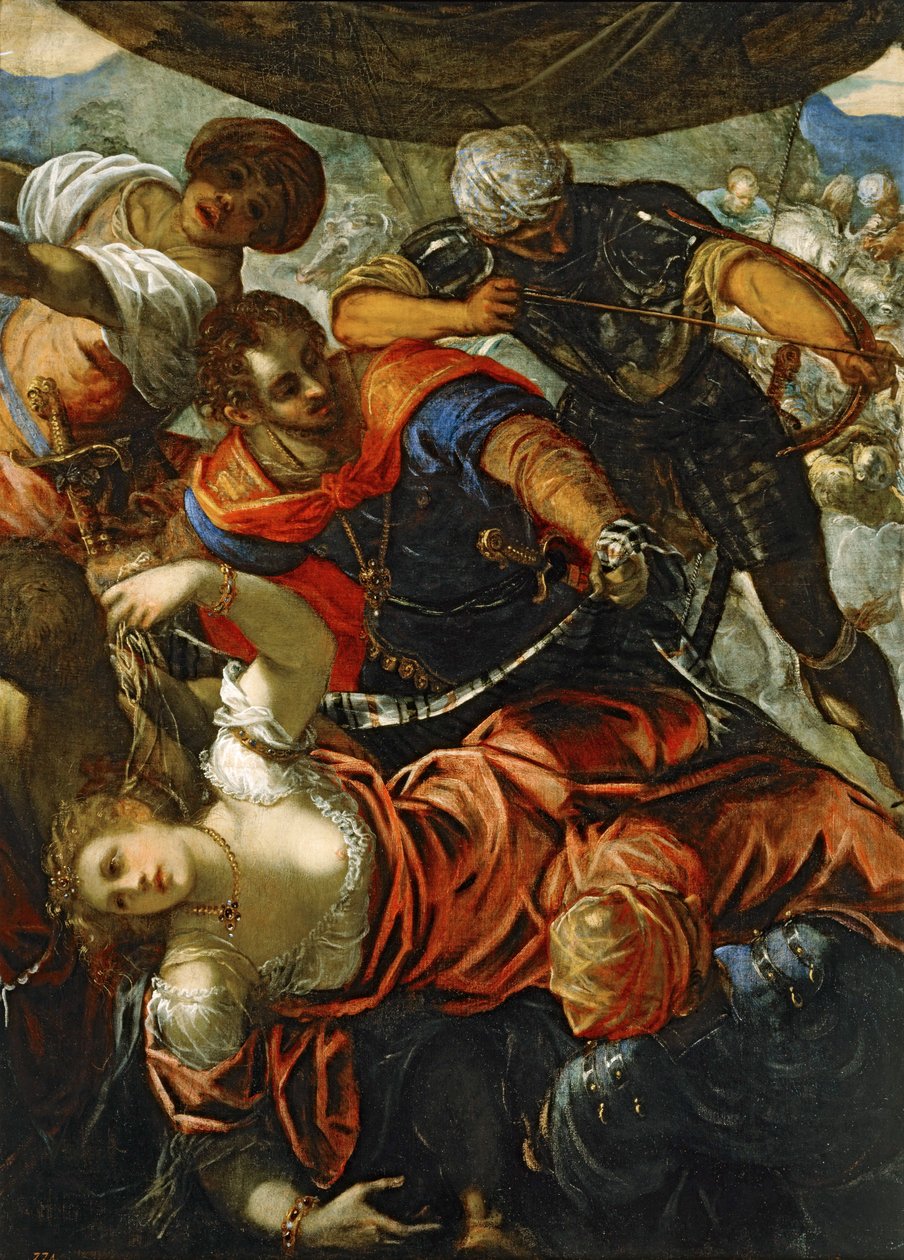 Scen från ett slag mellan turkar och kristna ... (målning på duk) av Jacopo Robusti Tintoretto