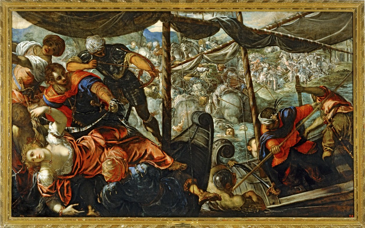 Scen från ett slag mellan turkar och kristna ... (målning på duk) av Jacopo Robusti Tintoretto