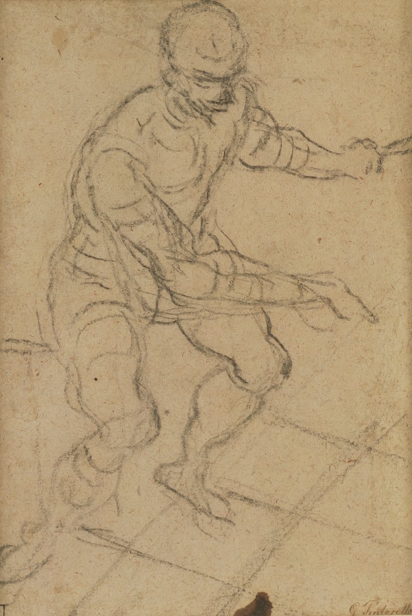 Sittande man sett från ovan (svart krita på papper) (recto) (se 160813 för a tergo) av Jacopo Robusti Tintoretto