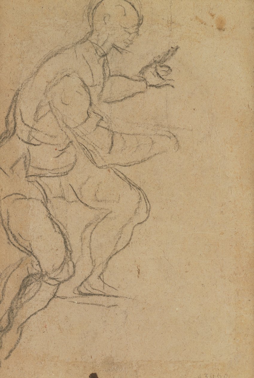 Sittande man sedd underifrån (svart krita på papper) (verso) (se 160812 för recto) av Jacopo Robusti Tintoretto