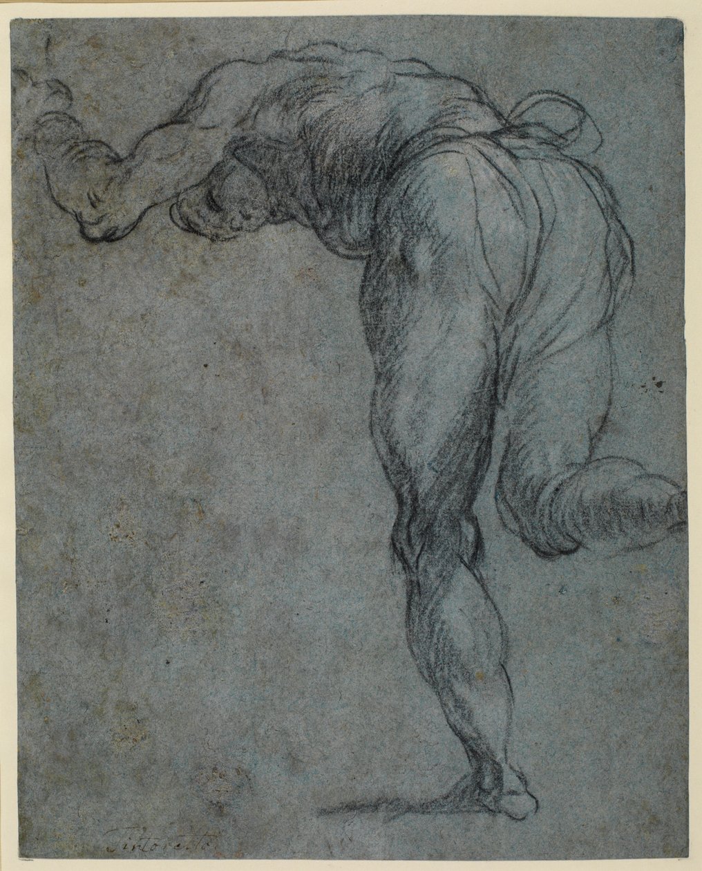 Studie av en mansfigur som böjer sig framåt, 1575-c.1585 av Jacopo Robusti Tintoretto