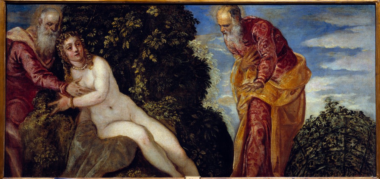 Suzanne och de äldste målning av Jacopo Robusti på Tintoret eller Il Tintoretto (1518-1594) 1500-talet sön. 0,58x1,16 m Madrid, Musee du Prado av Jacopo Robusti Tintoretto
