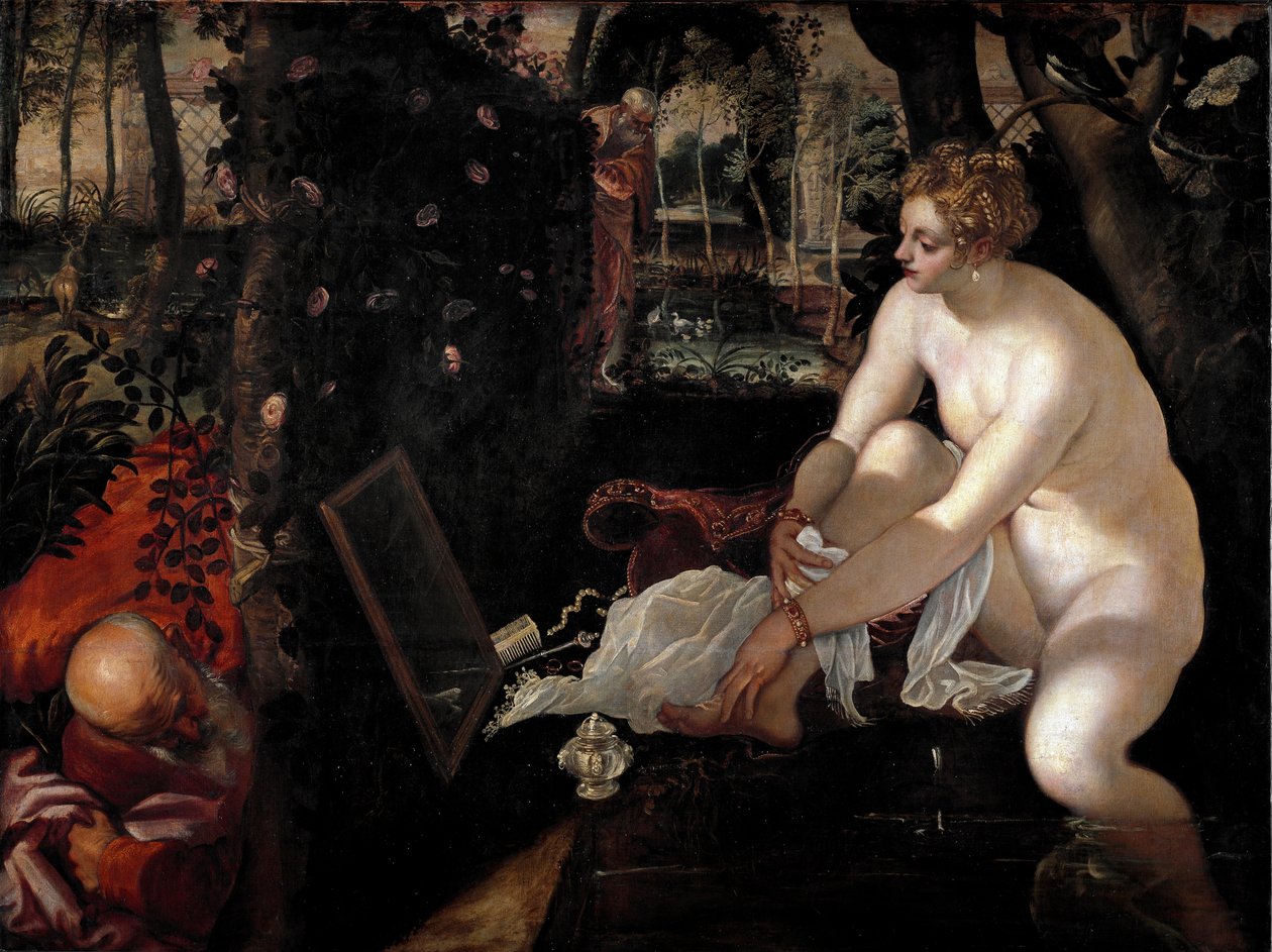 Suzanne and the Elders eller "" Suzanne in the Bath"" Målning av Jacopo Robusti dit il Tintoretto (Tintoret) (1518-1594) av Jacopo Robusti Tintoretto