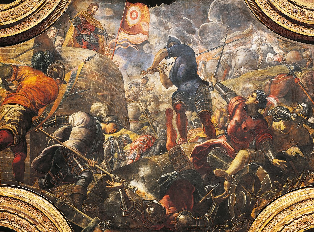 Venetianerna hjälper brescianerna att bryta Filippo Maria Viscontis belägring av Jacopo Robusti Tintoretto