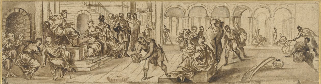 Salomo och drottningen av Saba, ca 1600 (penna på papper) av Jacopo Robusti after Tintoretto