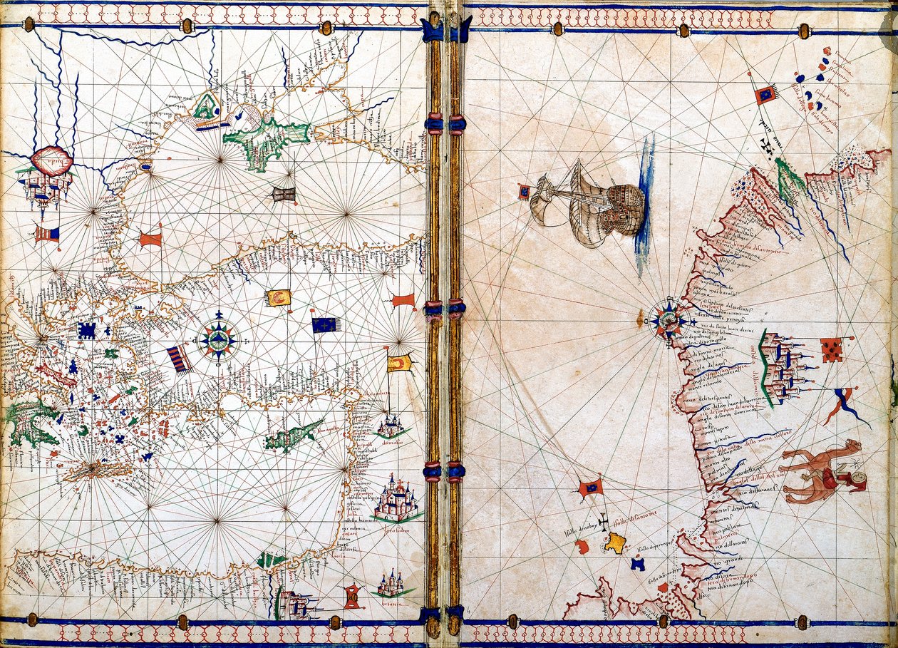Damaskus och Jerusalem, detalj från de geografiska kartorna av Jacopo Russo
