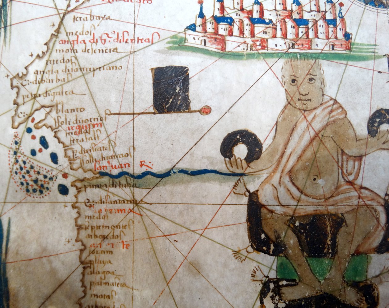 Detalj som visar en afrikansk linjal från en renässanskarta över Europa, Jacopo Russo (efter), 1528 av Jacopo Russo