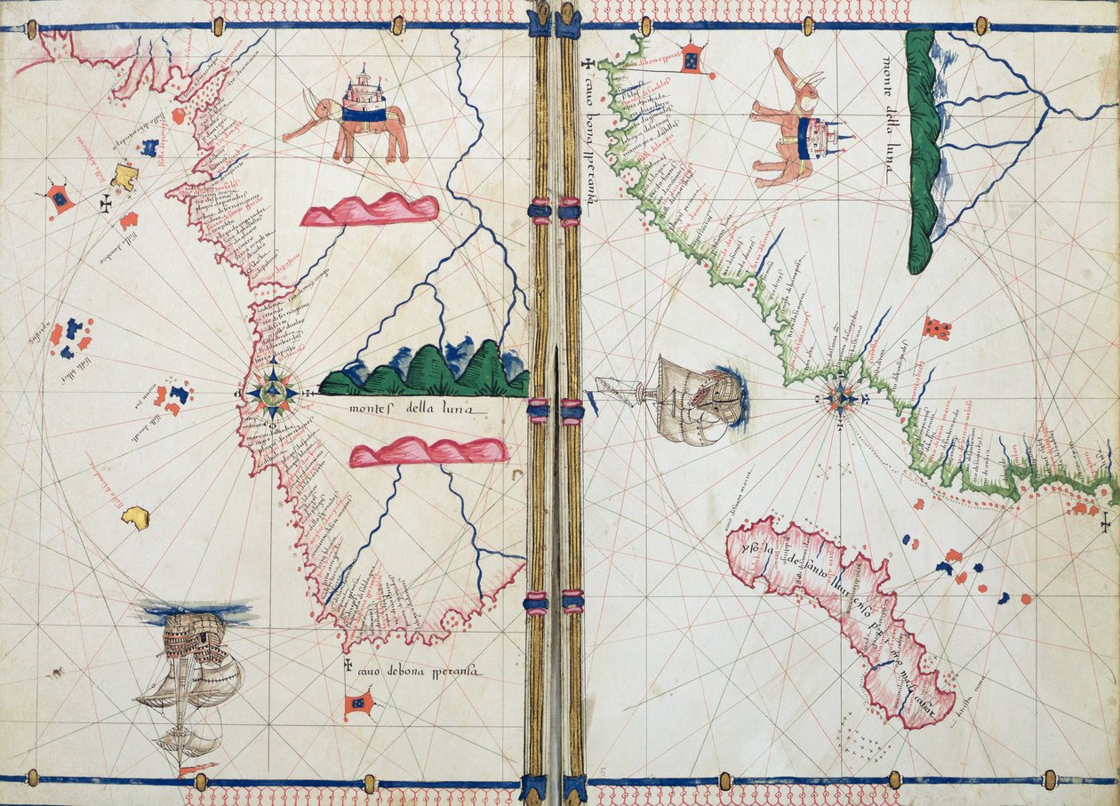 Ms Ital 550.0.3.15 fol.4v-5r Karta över Afrika och Godahoppsudden, från 