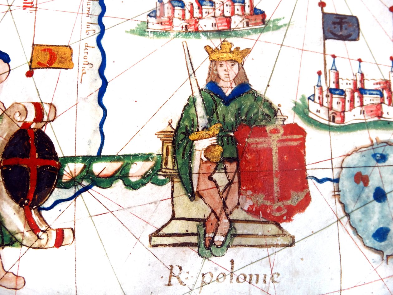 detalj av kungen av Polen från en renässanskarta över Europa, Jacopo Russo (efter), 1528 av Jacopo Russo