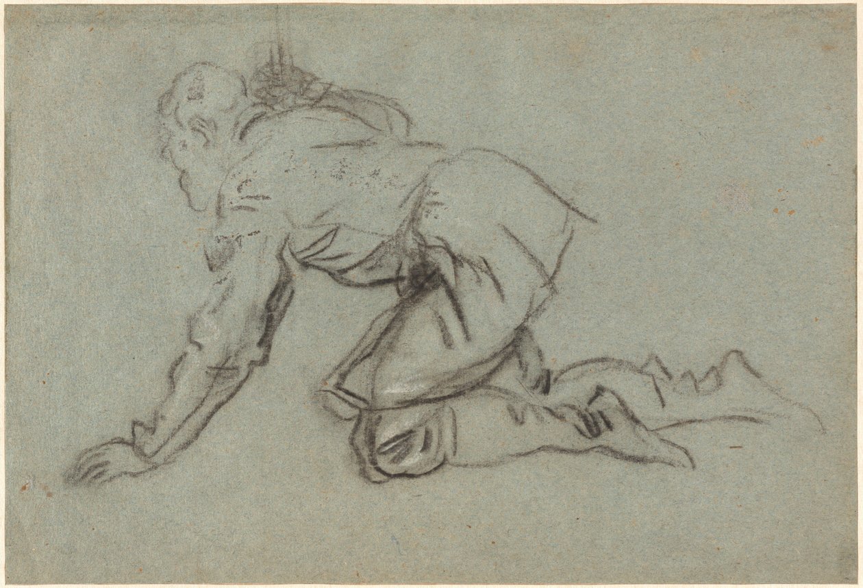 En knästående man som håller en stav [recto] av Jacopo Tintoretto
