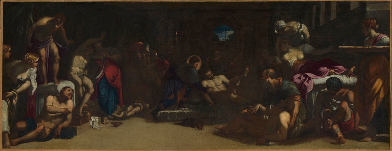 Saint Roch deltar i Venedigs pestoffer i Lazaretto. av Jacopo, Tintoretto