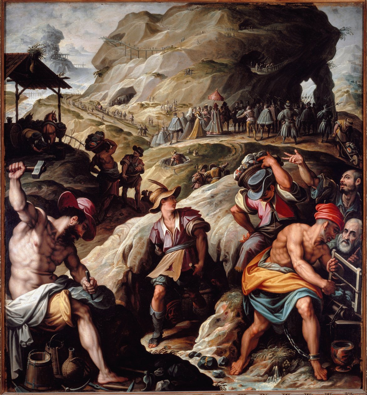 Utvinning av en malm från en gruva (Målning av Jacopo Zucchi