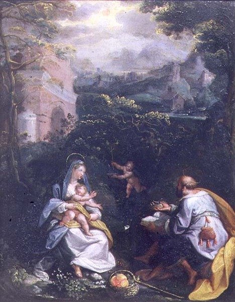 Vila på flykten till Egypten (panel) av Jacopo Zucchi