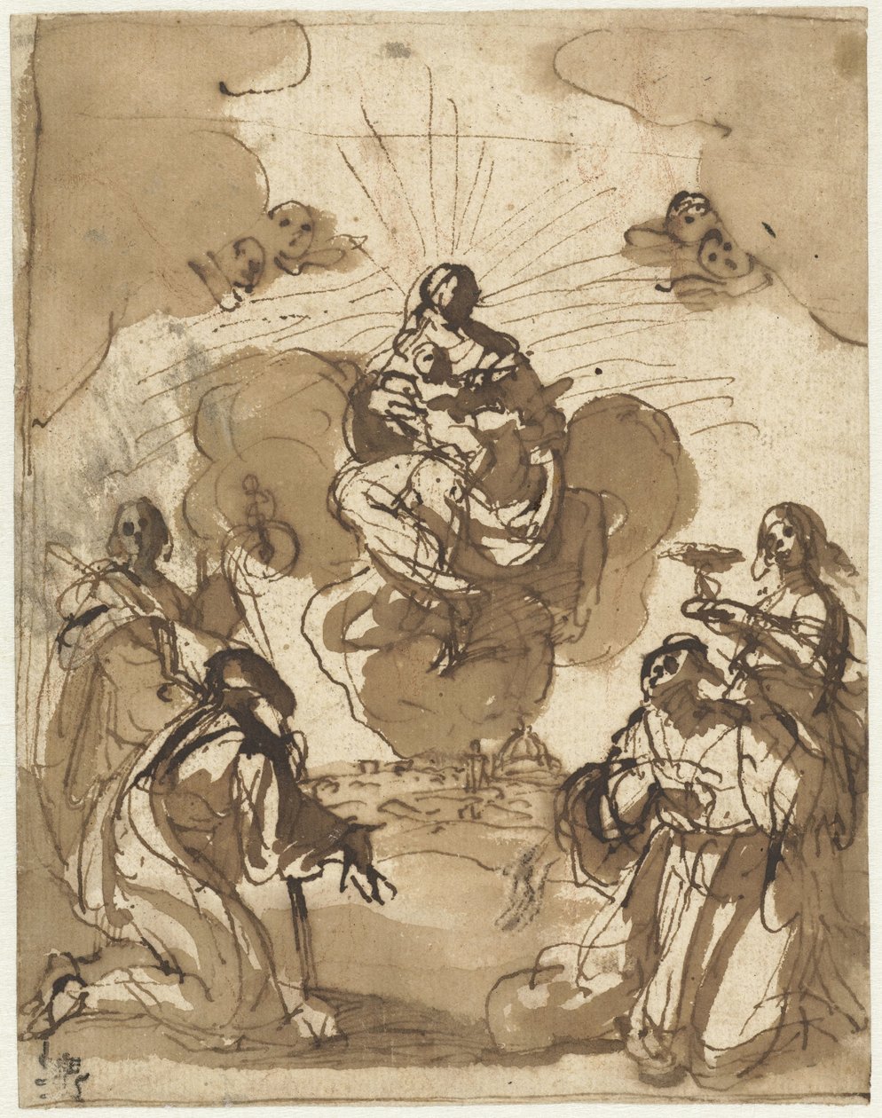 Fyra helgon avgudar Maria av Jacopo da Empoli