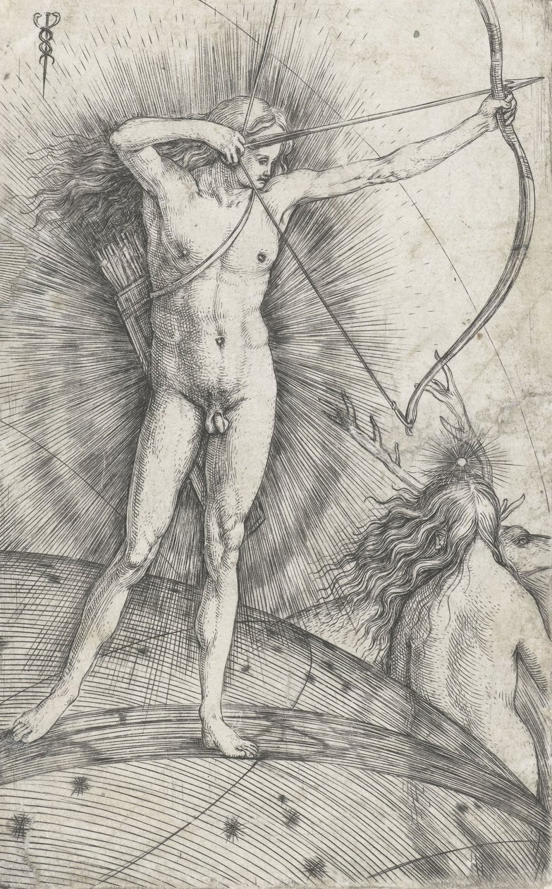 Apollo med pil och båge på himlaklotet och Diana med rådjur, 1503-5 av Jacopo de Barbari