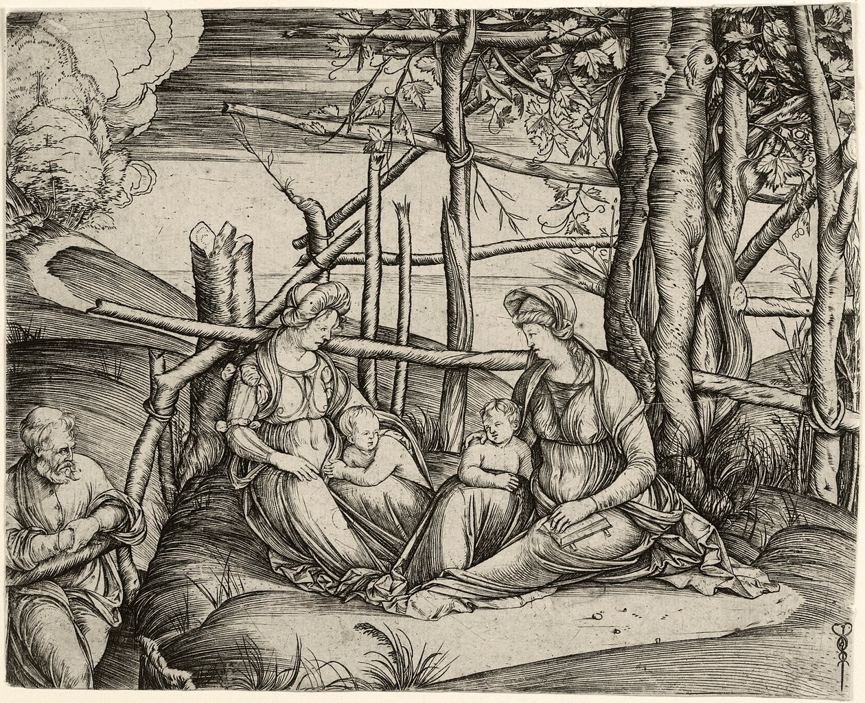 Den heliga familjen med St. Elisabeth och Johannesknaben av Jacopo de Barbari