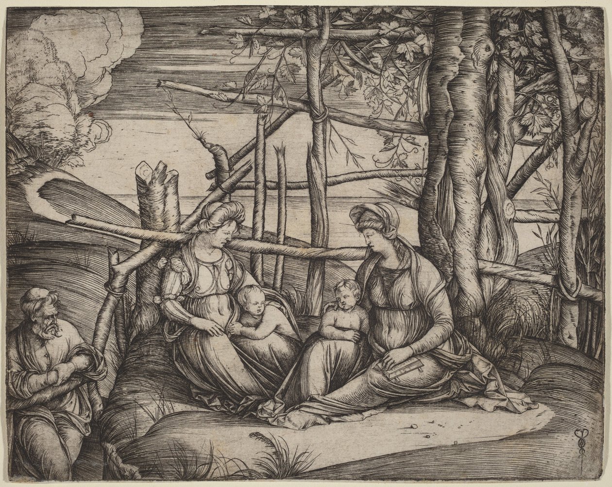 Den heliga familjen med den heliga Elisabet och den lille Johannes Döparen av Jacopo de