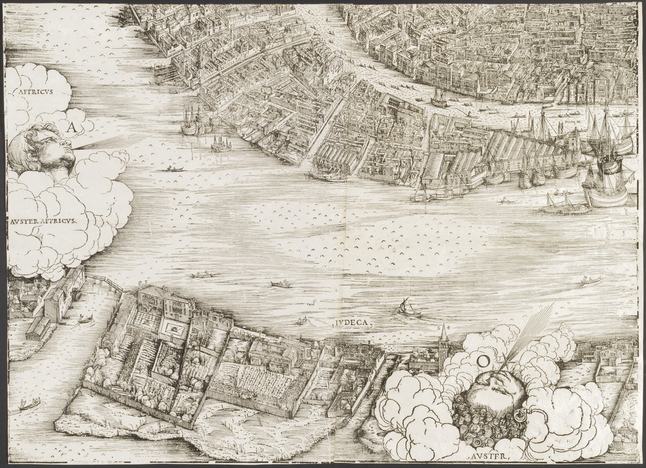 Utsikt över Venedig [nedre vänstra kvarteret], 1500. av Jacopo de Barbari