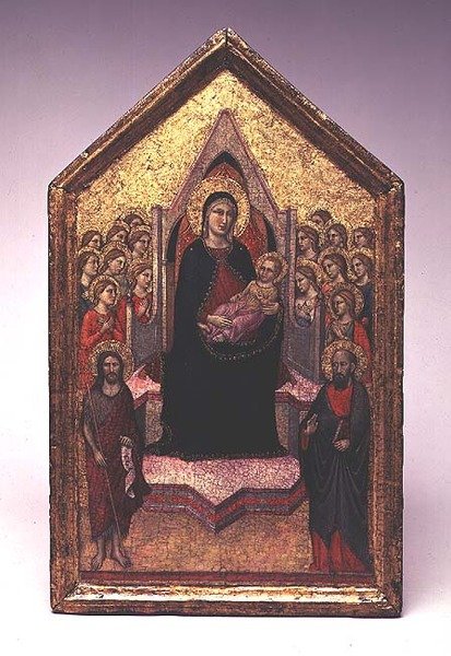 Madonnan och barnet med Johannes Döparen, Paulus och änglar av Jacopo del Casentino