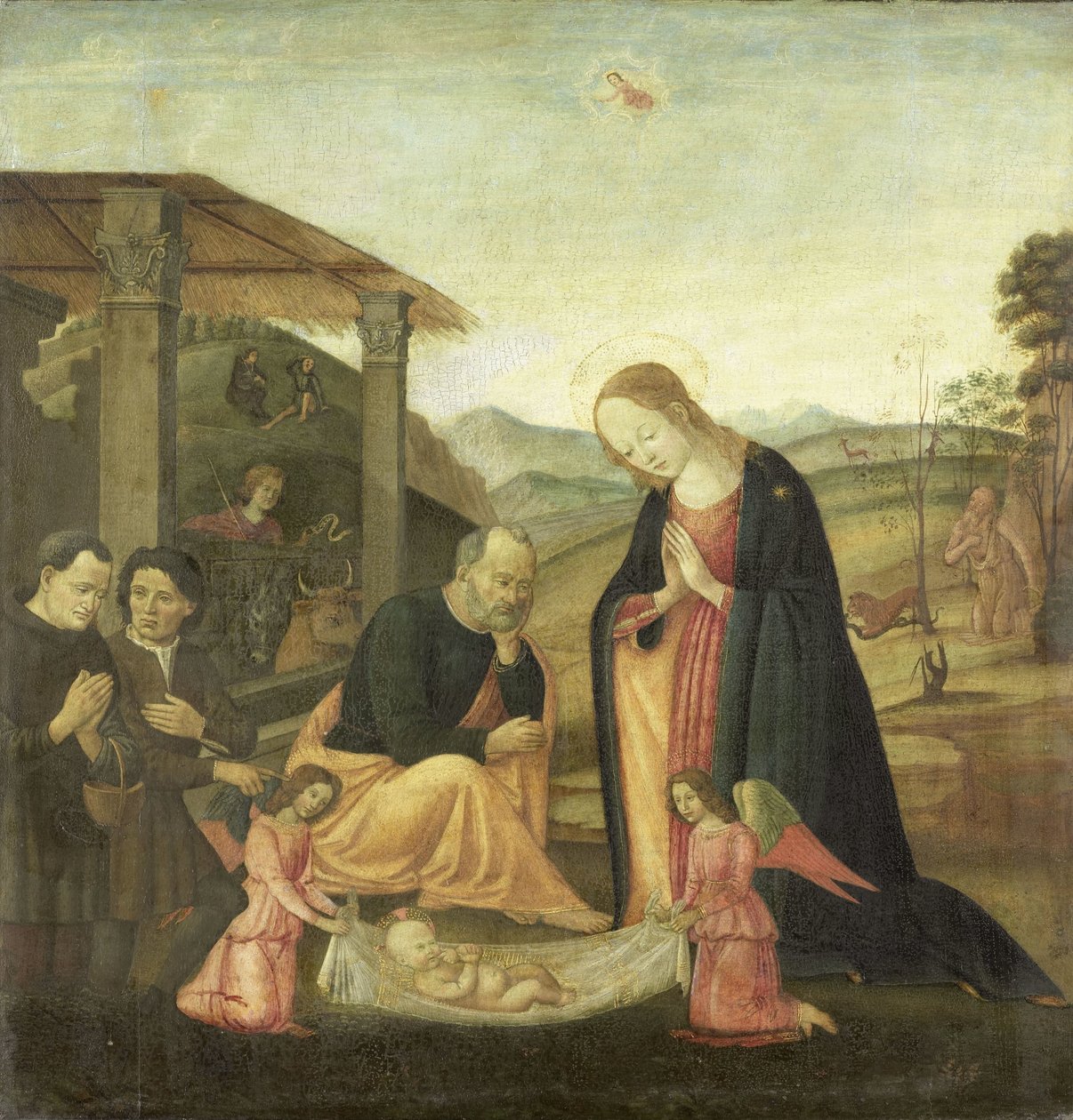 Tillbedjan av Kristusbarnet av Jacopo del Sellaio (circle of)