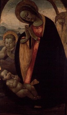 Madonna och barn med spädbarnet Johannes Döparen (panel) av Jacopo del Sellaio