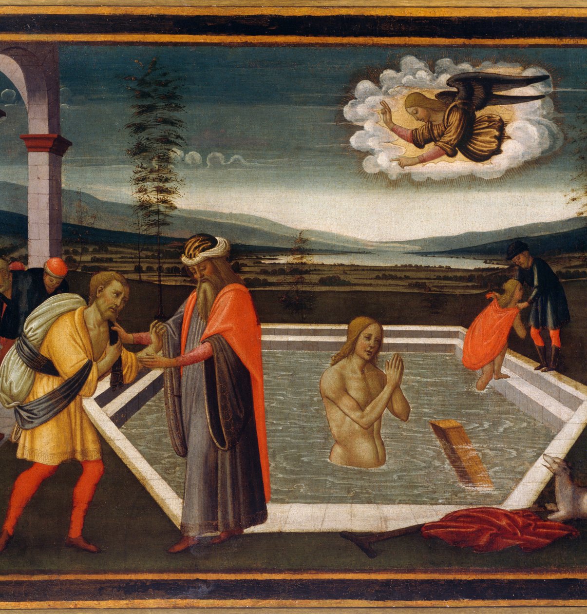 Probatic Pool, detalj med mirakel av paralytisk, av Jacopo di Arcangelo eller Jacopo del Sellaio (1442-1493), Detalj av Jacopo del Sellaio