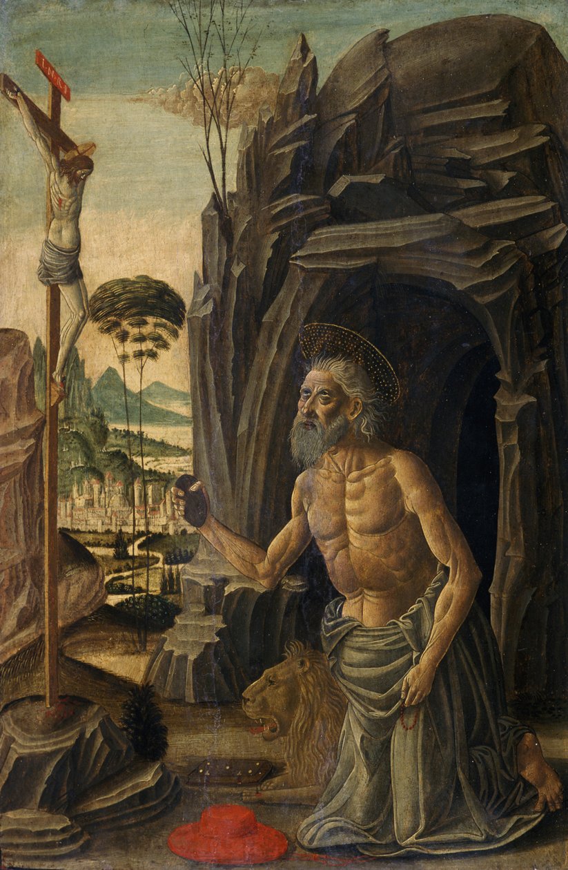 S:t Hieronymus som en ångerfull, ca 1590 (tempera på valnöt) av Jacopo del Sellaio