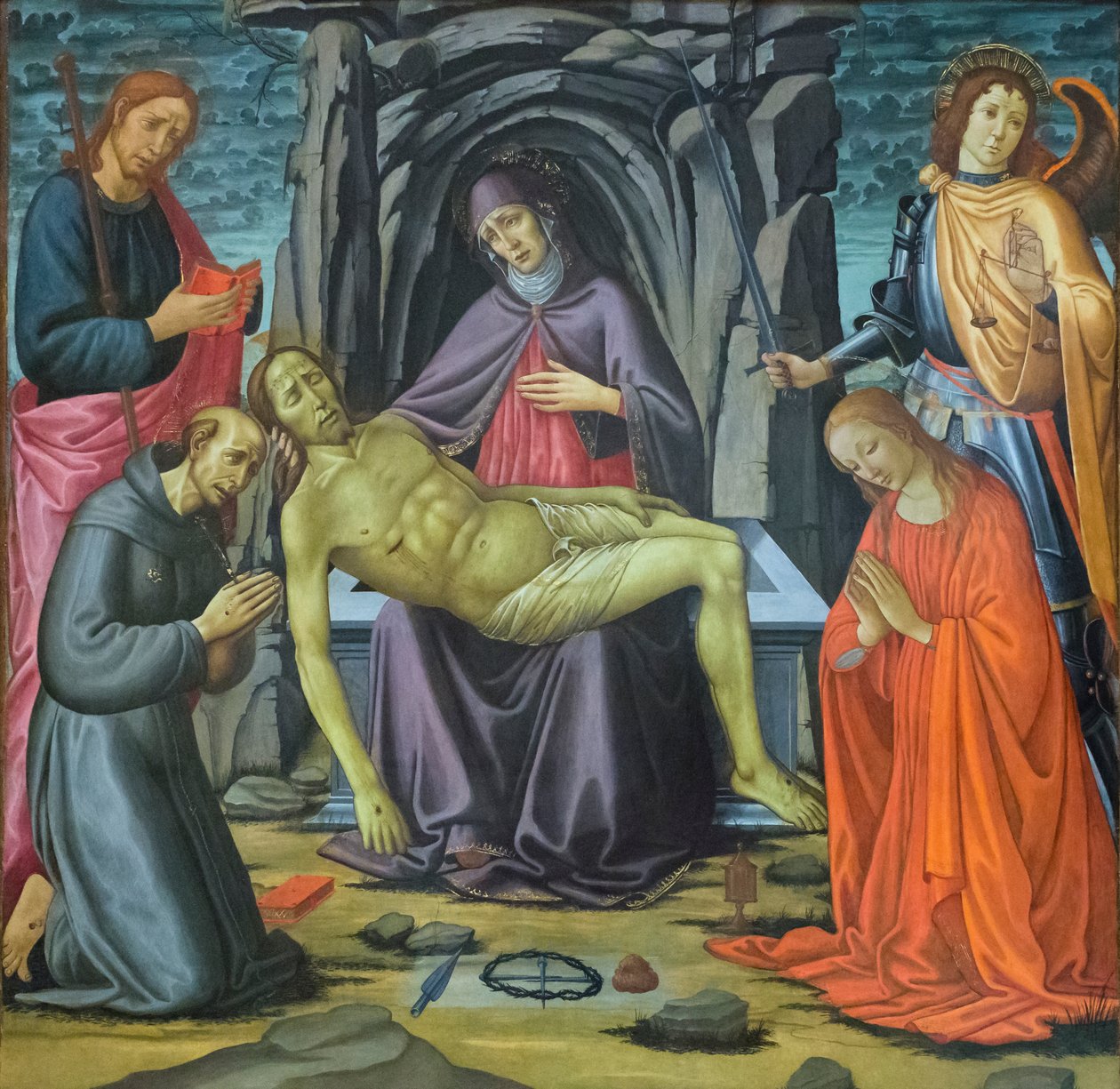 Avsättningen och helgonen av Jacopo del Sellaio