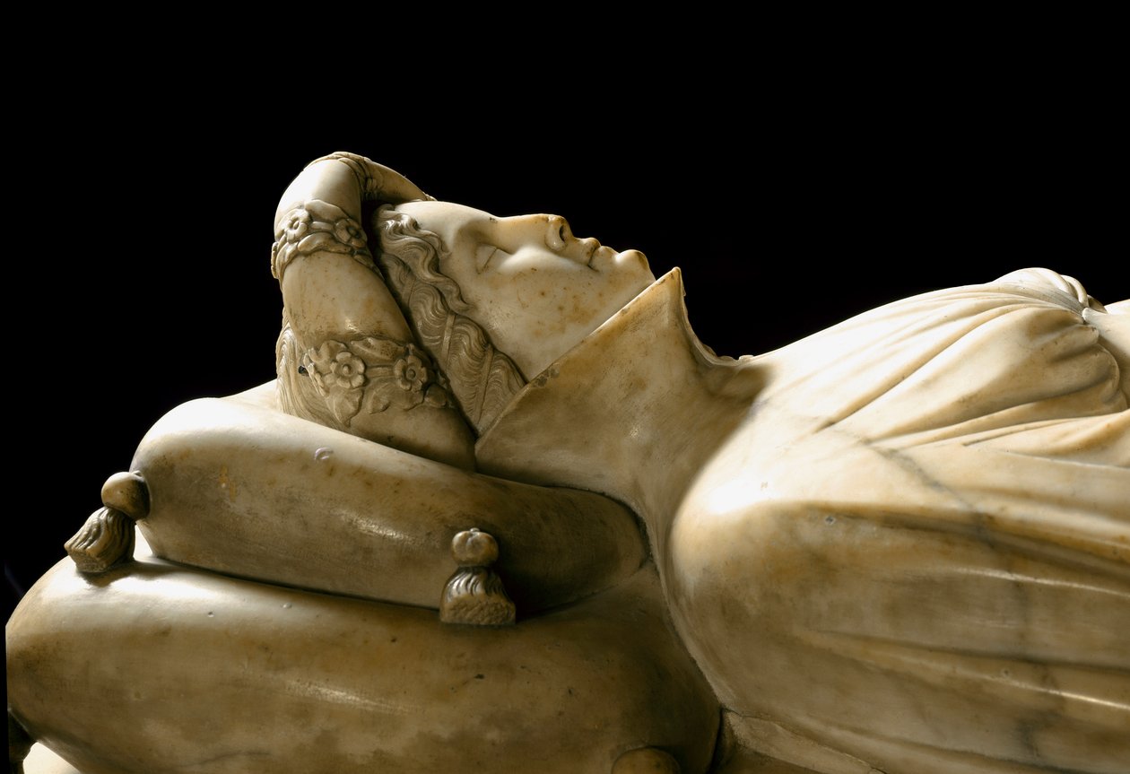 Monument till Ilaria del Carretto av familjen till markisen av Savona. Detalj. Skulptur i marmor av Jacopo della Quercia