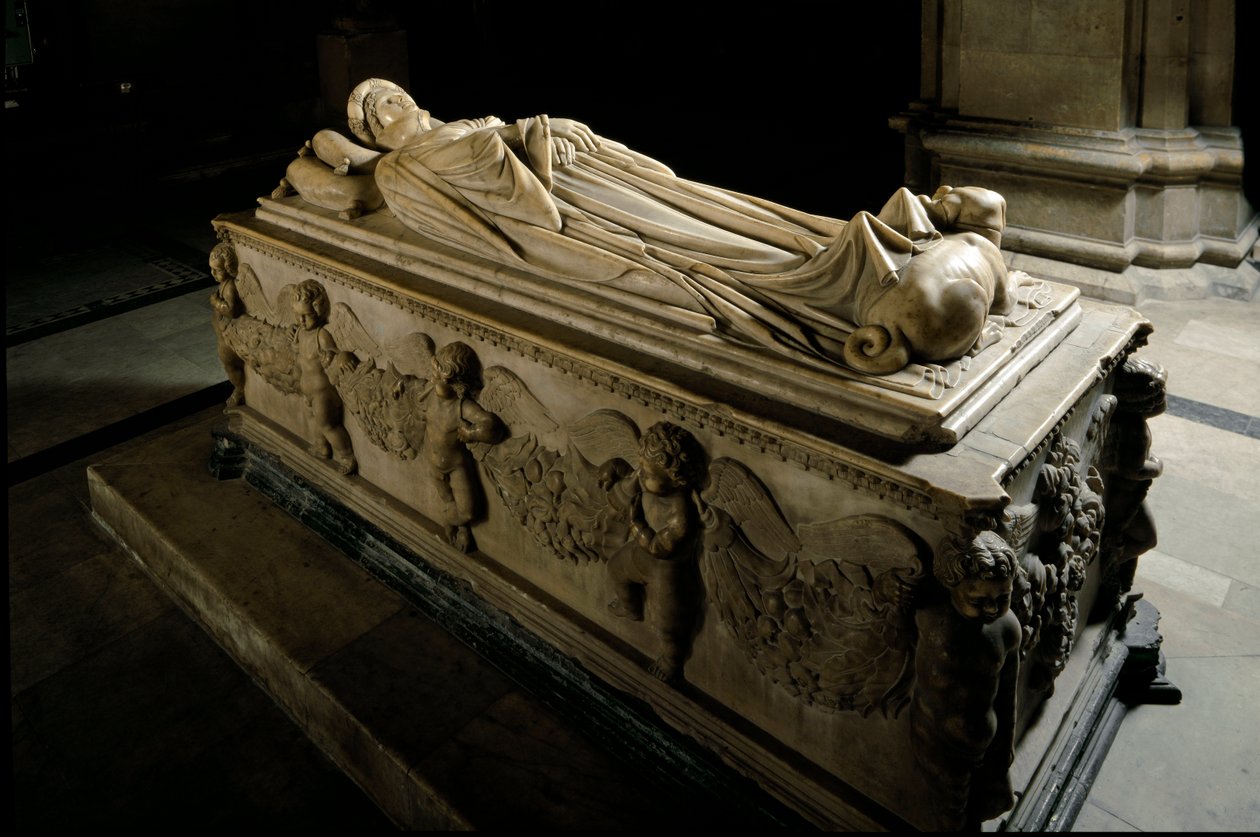 Monument till Ilaria del Carretto av familjen till markisen av Savona. Detalj. Skulptur i marmor av Jacopo della Quercia