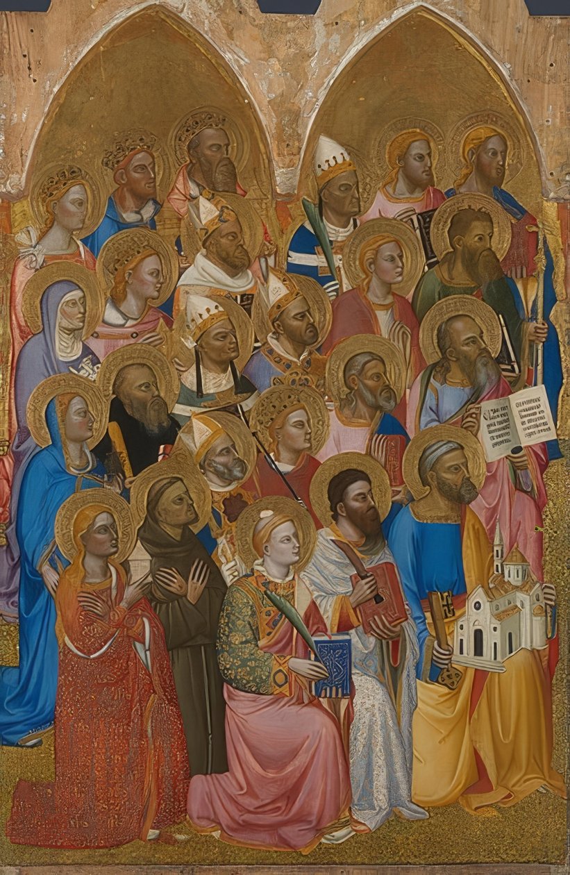 Adoring Saints (flygeln till San Pier Maggiore-altaret). 1370-71 av Jacopo di Cione
