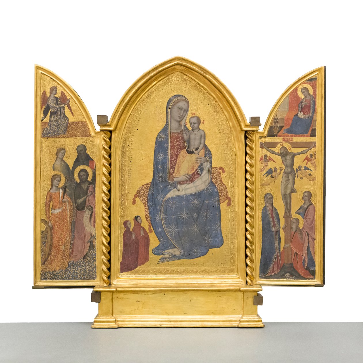 Madonna och barn; tillkännagivande; Crucifixion and Saints, c.1380 (panel) av Jacopo di Cione