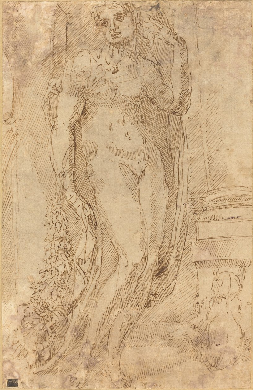 Allegorisk figur med en katt och en gris av Jacopo di Giovanni