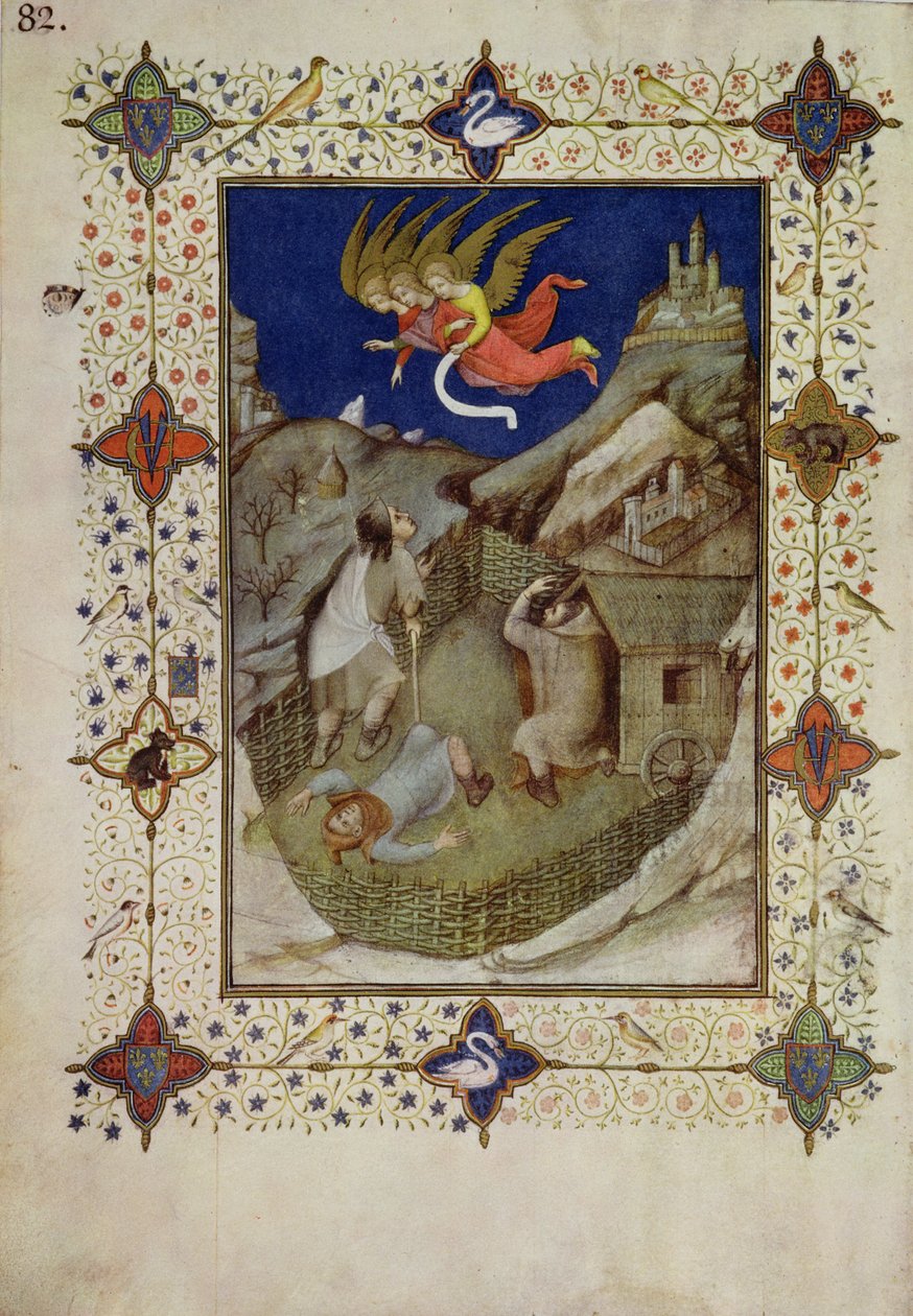 MS 11060-11061 Hours of Notre Dame: Tierce, Änglarna som visar sig för herdarna, från 