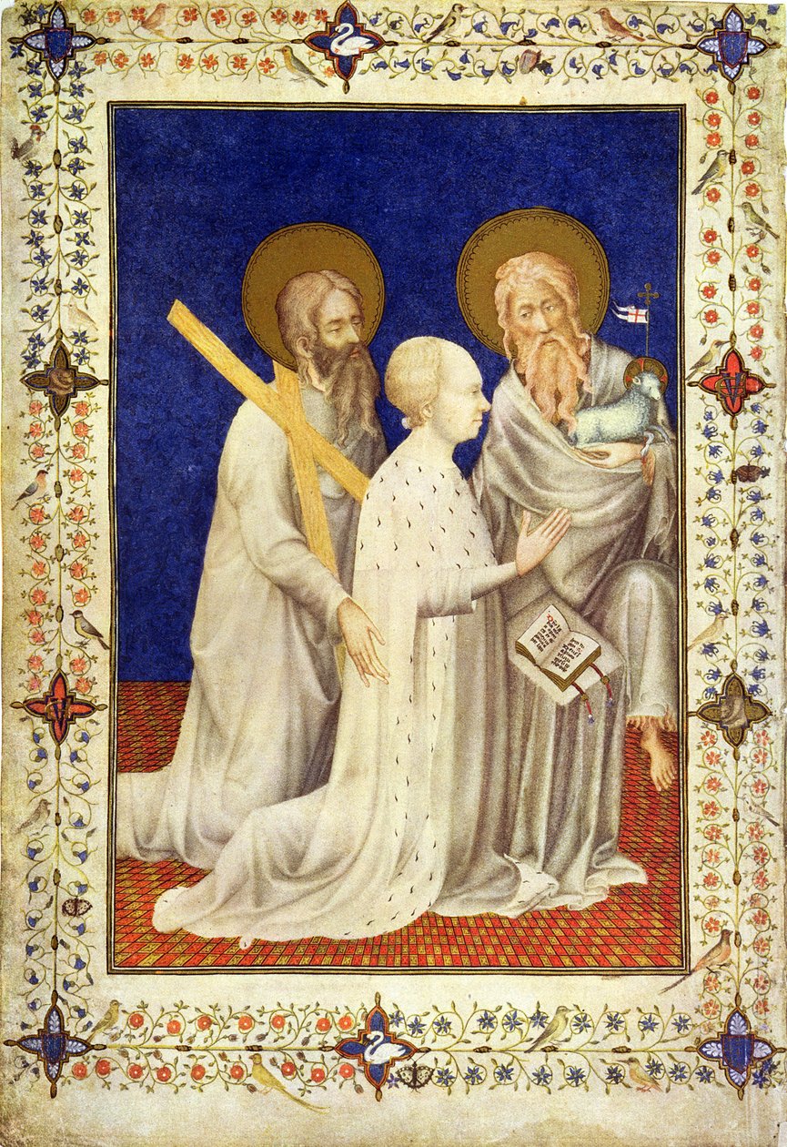 MS 11060-11061 John, Duc de Berry på knä mellan St. Andrew och St. John, franska, från 