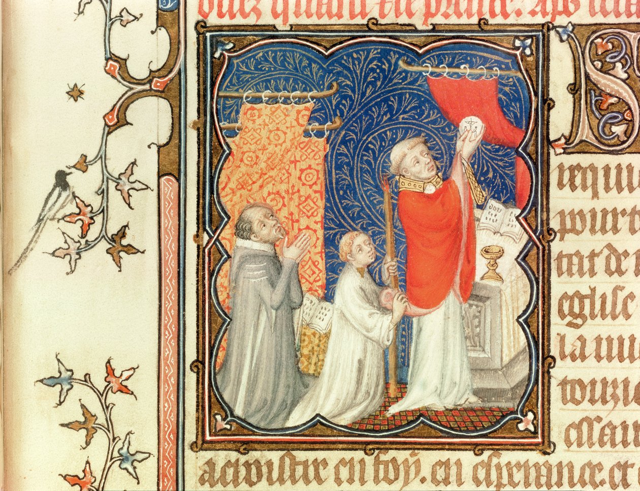 Ms Lat 18014 Jean de France (1340-1416) Hertig av Berry ber före upphöjningen av värdshuset, från Les Petites Heures de Duc de Berry, ca 1385-90 av Jacquemart de Hesdin
