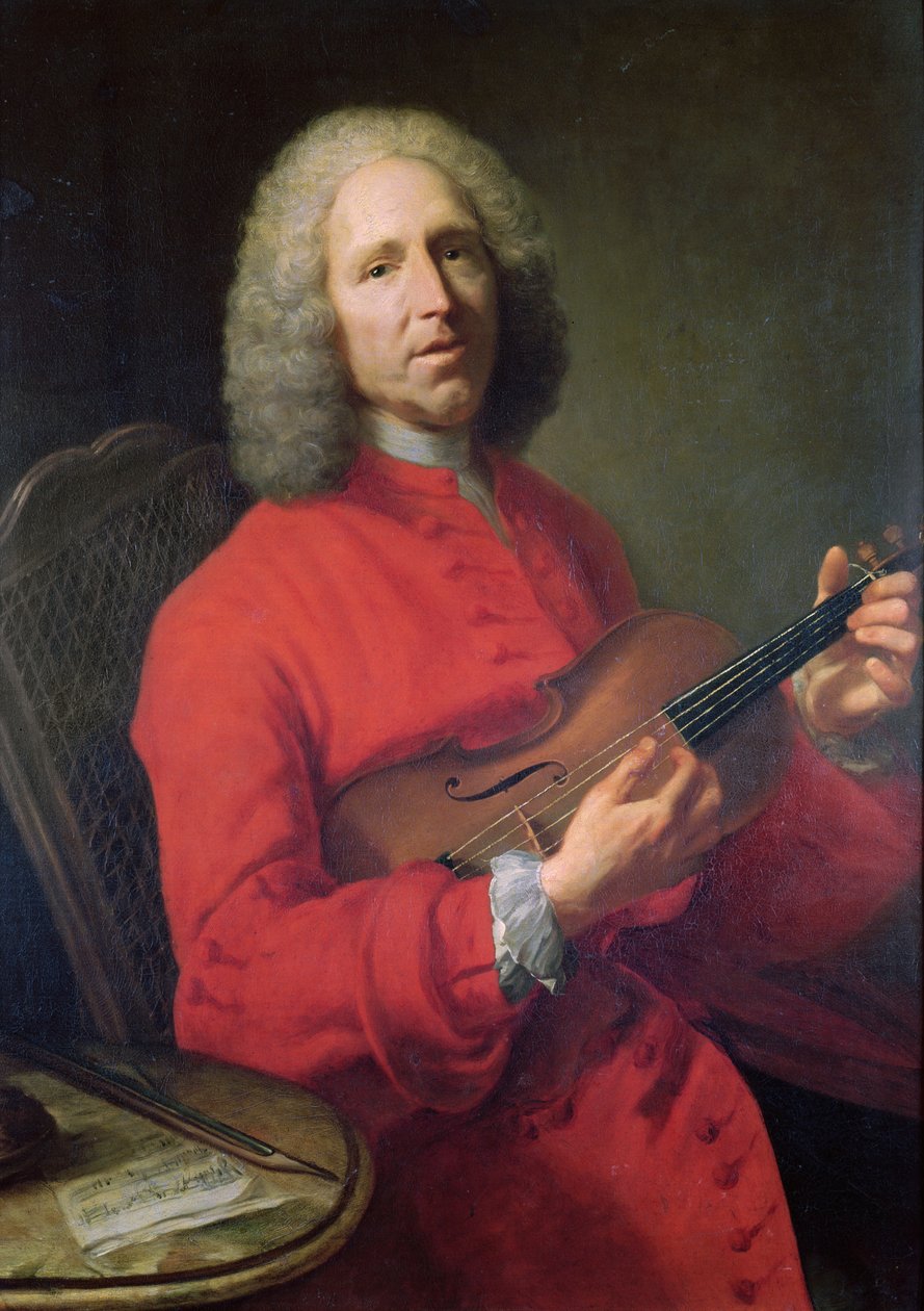 Jean-Philippe Rameau (1683-1764) med en fiol av Jacques Andre Joseph Camelot Aved