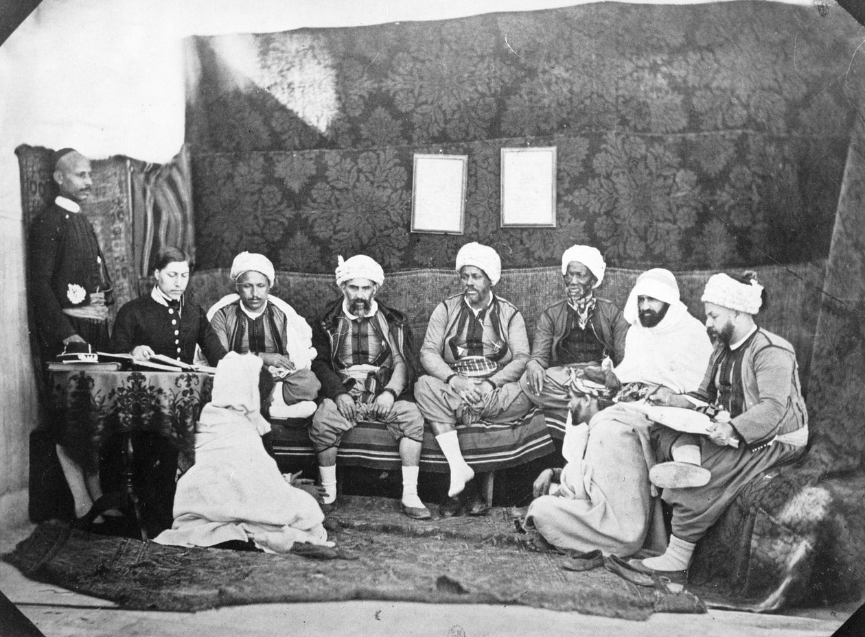Tribunal för förlikning av olika raser vid Bureau Arabe, c.1857-67 av Jacques Antoine Moulin