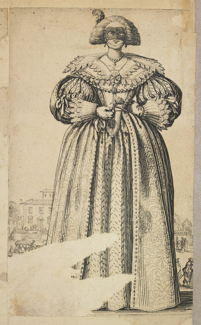 Maskerad ädel kvinna, från La Noblesse de Lorraine (verso), c.1620-23 av Jacques Callot
