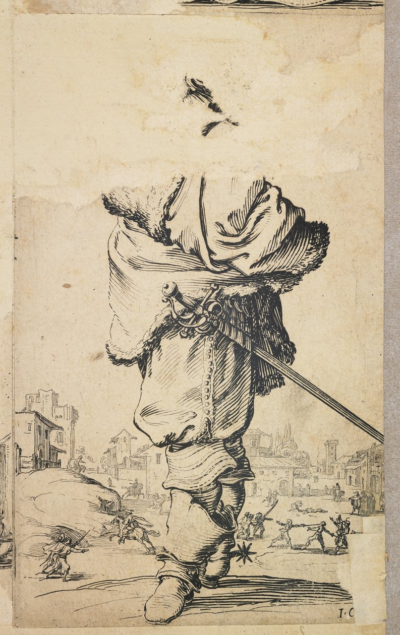 Adelsman med pälsbröstplatta, från La Noblesse de Lorraine (verso), ca 1620-23 av Jacques Callot