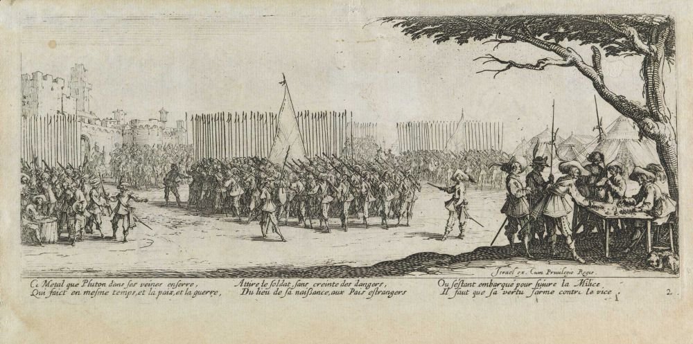Recruitment of the troop Les miseres et les mal-heures de la guerre, pl. 2 av Jacques Callot
