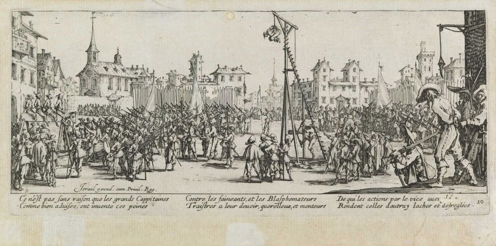 The torture of the pulley Les miseres et les mal-heures de la guerre, pl. 10 av Jacques Callot