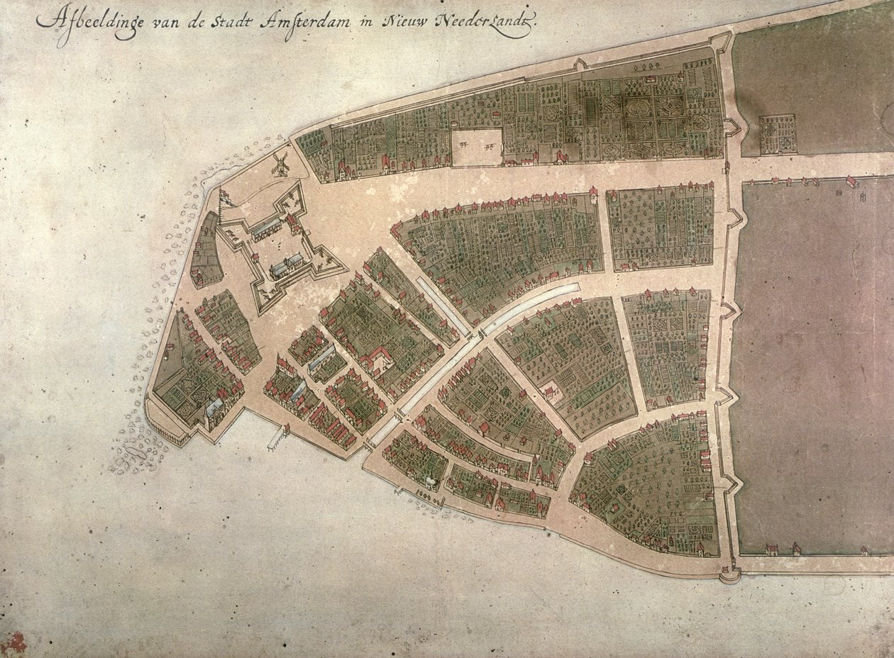 Utsikt över New Amsterdam, Costello Plan, 1660 av Jacques Cortelyou