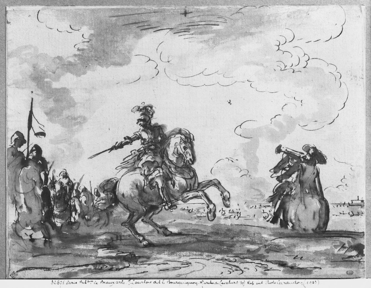 Cavaliers marsch (krita, penna och bläck på papper) av Jacques Courtois