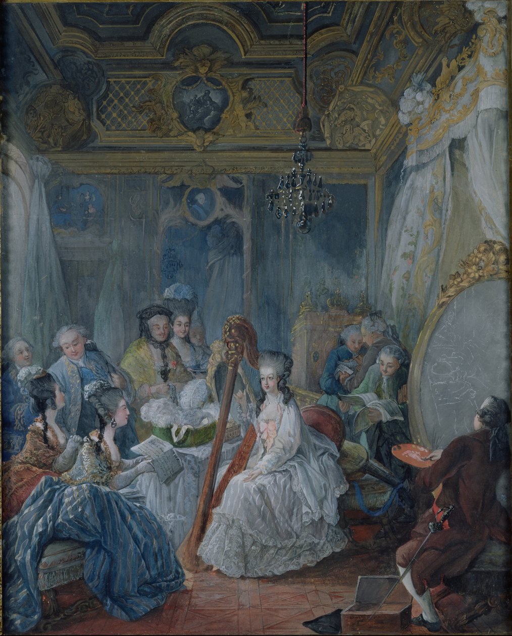 Marie Antoinette (1755-93) i sin kammare i Versailles 1777. av Jacques Fabien Gautier d